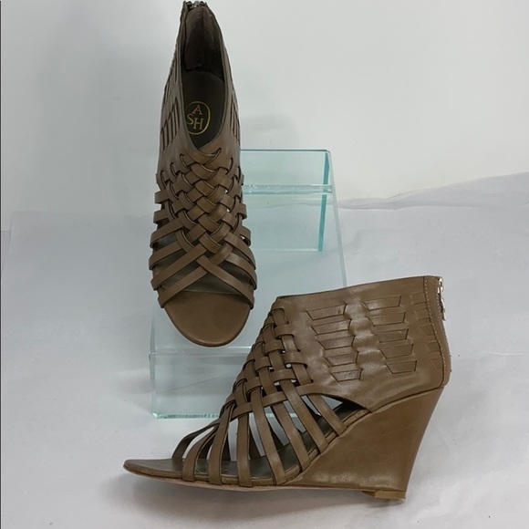 Ash Sz 39.5 Khaki Brown Leather Wedge - Picture 3 of 11